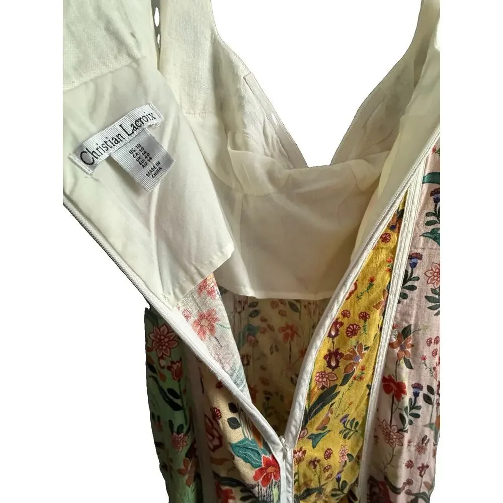 Christian Lacroix Floral Boho Midi Dress US 10 M Cottagecore Embroidered Peasant - Picture 7 of 12